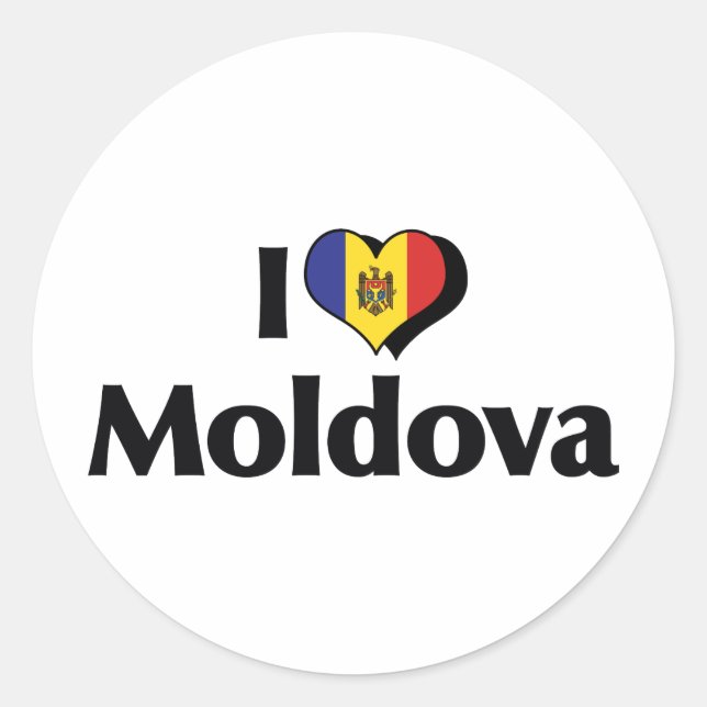 Sticker Rond J'aime le drapeau moldave (Devant)