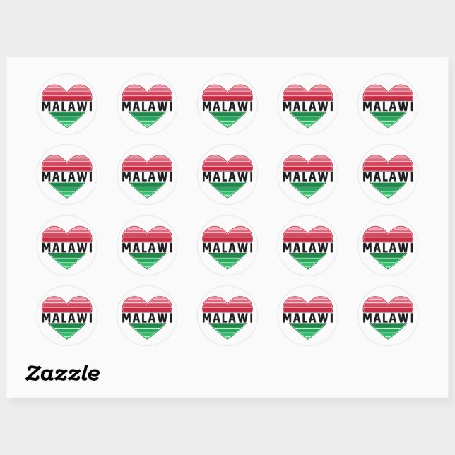Sticker Rond J'aime le Malawi, le coeur du Malawi (Feuille)