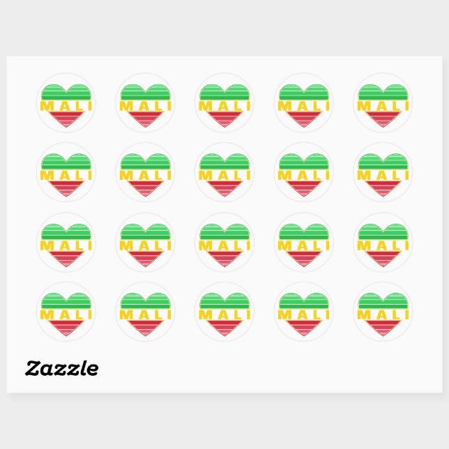 Sticker Rond J'aime le Mali, coeur malien (Feuille)