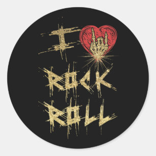 Sticker Rond J'Aime Le Rock Et Le Roll Style Vintage