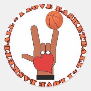 STICKER ROND J'AIME LE SIGNE ASL BASKETBALL