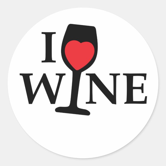 Sticker Rond J'aime le vin au coeur rouge (Devant)