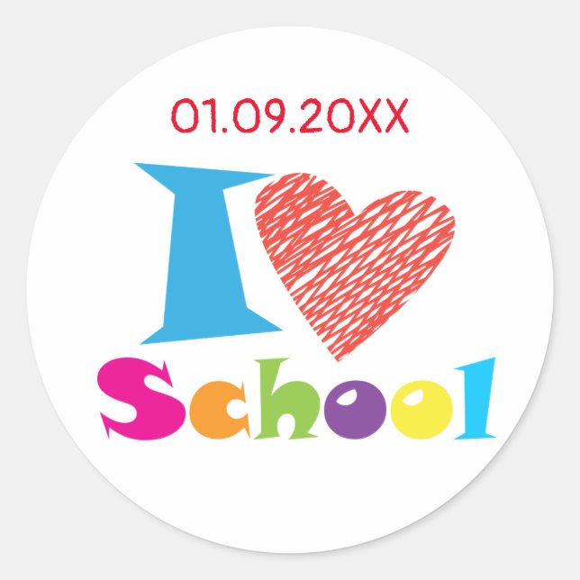 Sticker Rond J'Aime L'École. Retour à l'école. Diplôme de dessi (Devant)