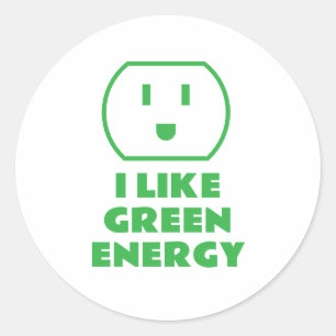 Sticker Rond J'aime l'énergie verte amusante prise électrique