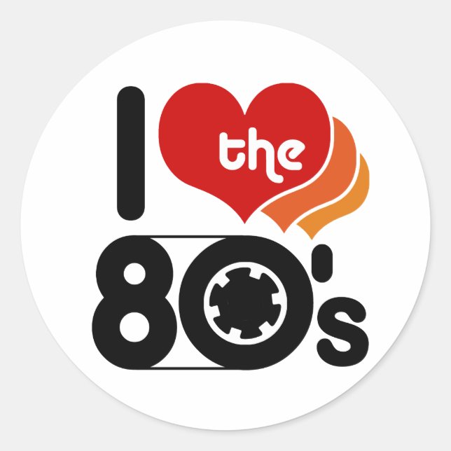 Sticker Rond J'aime les années 80 (Devant)