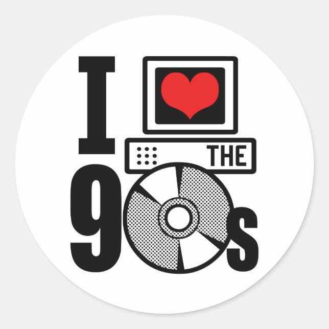Sticker Rond J'Aime Les Années 90 (Devant)