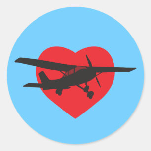 Sticker Rond J'aime les avions