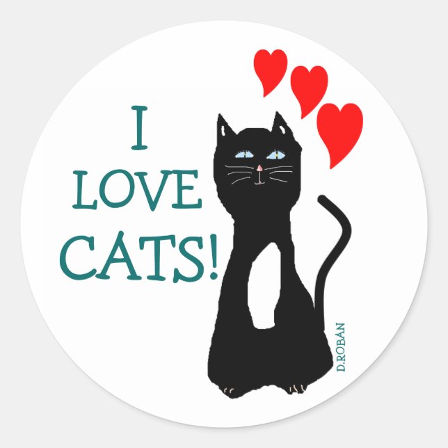 Sticker Rond J'Aime Les Chats ! (Devant)