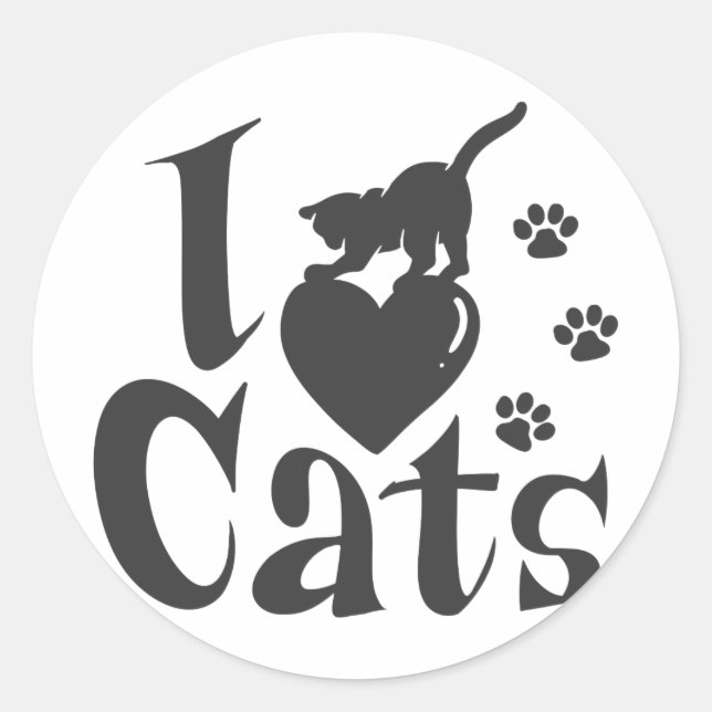 Sticker Rond J'aime les chats - Choisir la couleur arrière - pl (Devant)