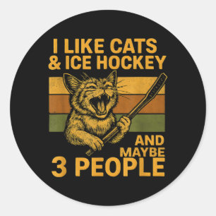 Sticker Rond J'aime les chats de hockey sur glace et peut-être