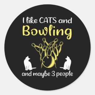 Sticker Rond J'Aime Les Chats Et Le Bowling Et Peut-Être 3 Pers