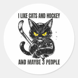Sticker Rond J'aime les chats et le hockey et peut-être 3 perso