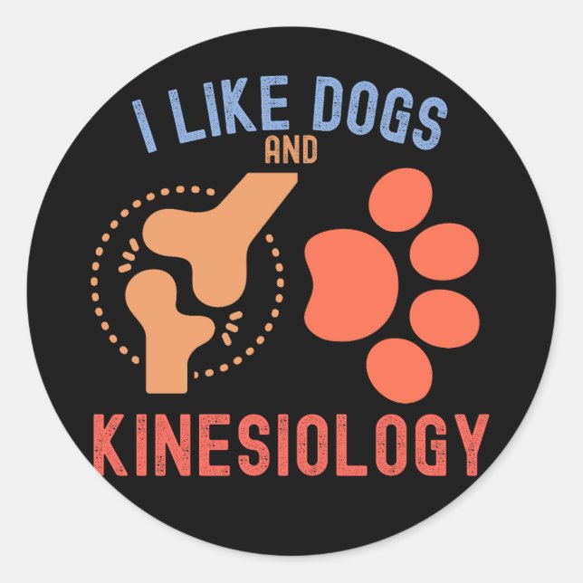 Sticker Rond J'aime les chiens et la kinésiologie (Devant)