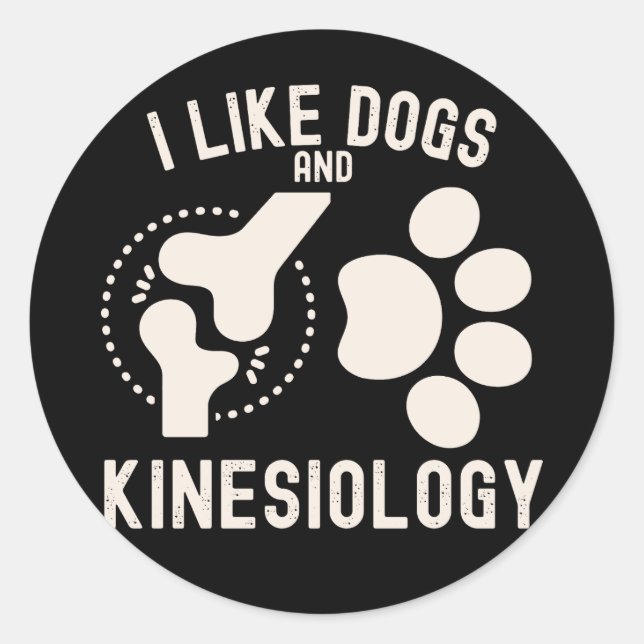 Sticker Rond J'aime les chiens et la kinésiologie (Devant)