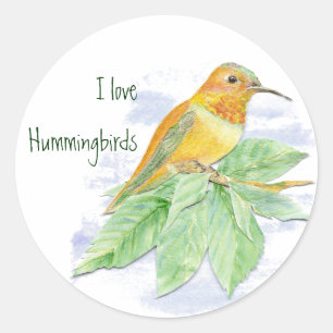 Sticker Rond J'aime les colibris, l'aquarelle originale