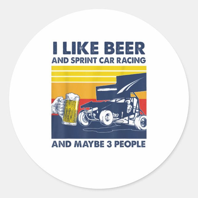 Sticker Rond J'aime les courses de bière et de sprint et moi (Devant)