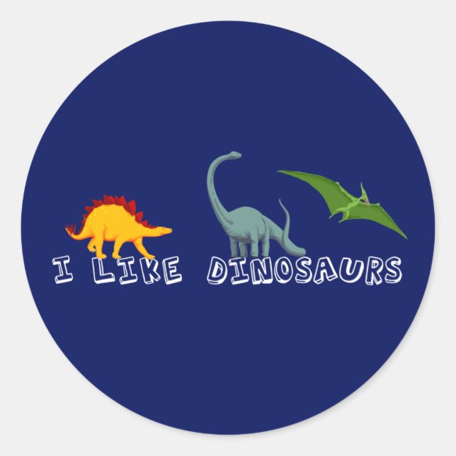Sticker Rond J'Aime Les Dinosaures Bleus (Devant)