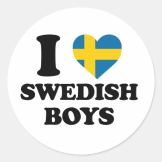 Sticker Rond J'aime les garçons suédois Drapeau de Suède Cœur