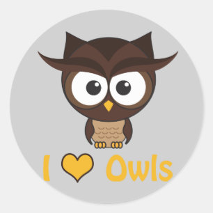 Sticker Rond J'aime les hiboux du coeur