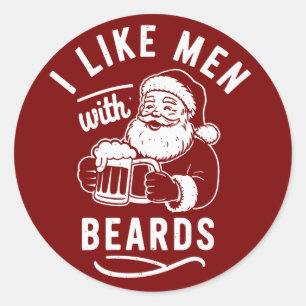 Sticker Rond J'aime les hommes avec des barbes Noël Père Noël B
