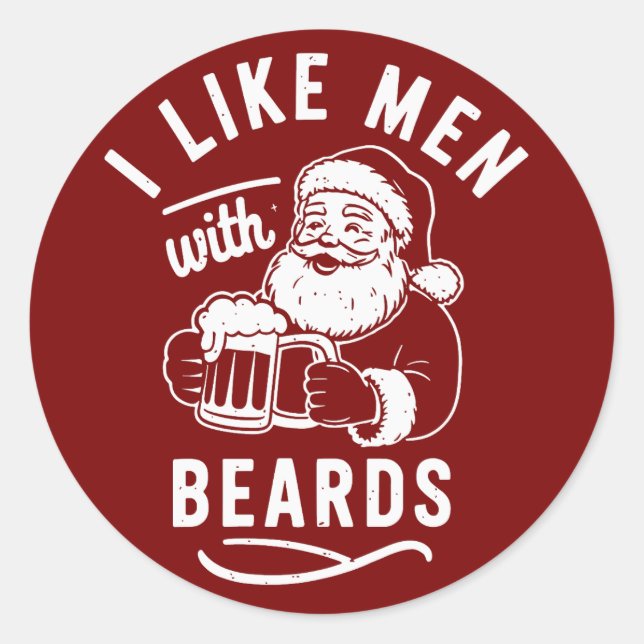 Sticker Rond J'aime les hommes avec ours Bière de Noël Père Noë (Devant)