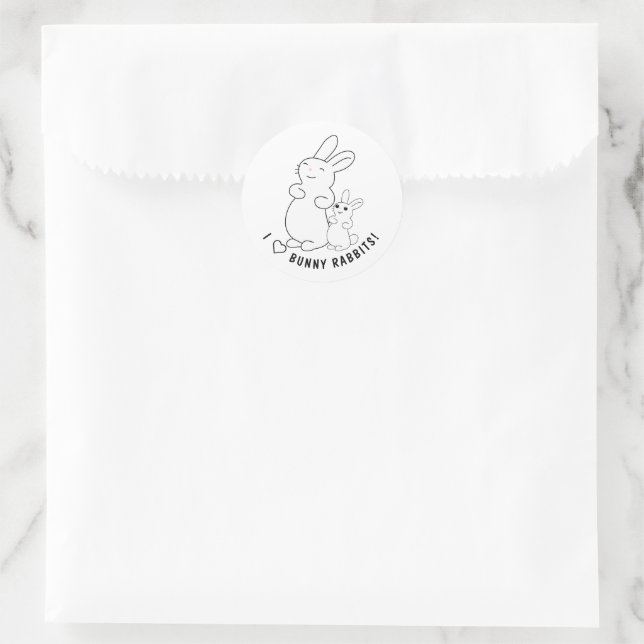 Sticker Rond J'Aime Les Lapins De Lapin (Sac)