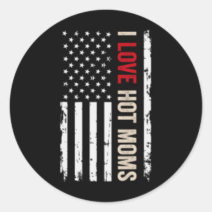 Sticker Rond J'aime les mamans chaudes drapeau américain USA