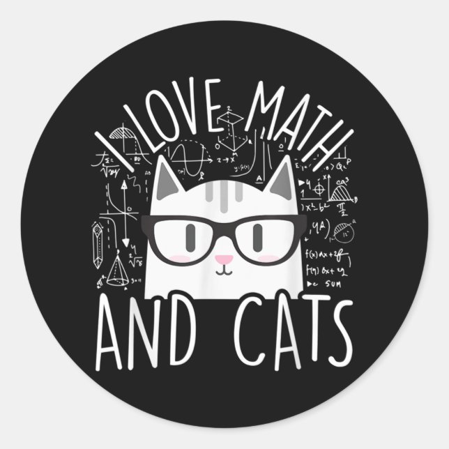 Sticker Rond J'Aime Les Maths Et Les Chats Cute Kitty Chat (Devant)