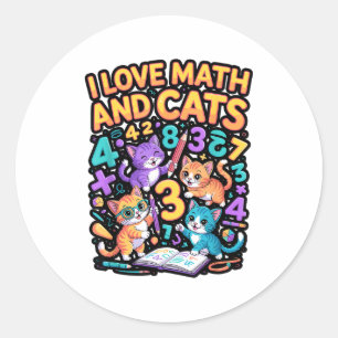 Sticker Rond J'aime les maths et les chats Professeur Élève 