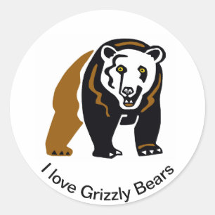 Sticker Rond J'aime les ours grizzlis - Guerrier de la faune - 