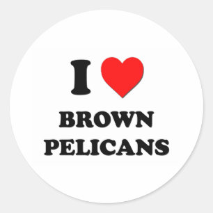 Sticker Rond J'aime les pélicans Brown