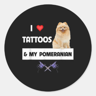 Sticker Rond J'Aime Les Tatouages Et Mon Chien Poméranien Maman