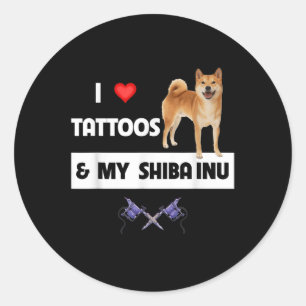 Sticker Rond J'Aime Les Tatouages Et Mon Chien Shiba Inu Maman