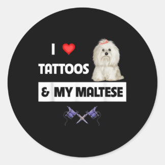 Sticker Rond J'Aime Les Tattoos Et Mon Chien Maltais Maltipoo M