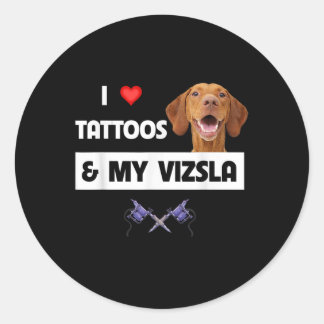 Sticker Rond J'Aime Les Tattoos Et Mon Chien Vizsla Maman Papa 