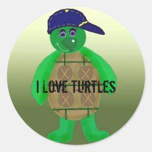 Sticker Rond J'Aime Les Tortues