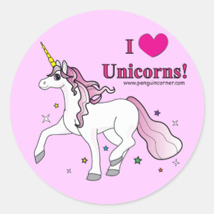 Sticker Rond J'Aime Les Unicornes !