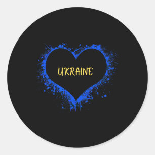 Sticker Rond J'aime l'Ukraine Je Cœur l'Ukraine Drapeau Ukraini