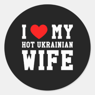 Sticker Rond J'aime ma femme ukrainienne chaude Cœur rouge