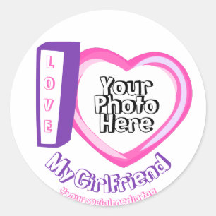 Sticker Rond J'aime ma petite amie Photo Valentines Jour rose