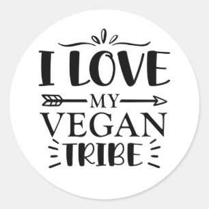 Sticker Rond J'Aime Ma Tribu Vegan,