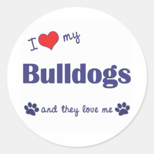 Sticker Rond J'aime mes bouledogues (les chiens multiples)