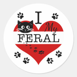 Sticker Rond J'aime mes chats feral Empreintes de pattes Sticke