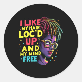 Sticker Rond J'aime mes cheveux locs et mon esprit libre Mélani