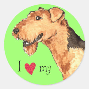 Sticker Rond J'aime mon Airedale