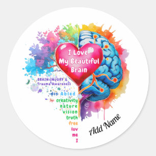 Sticker Rond J'Aime Mon Beau Cerveau