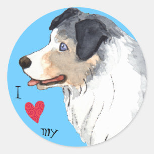 Sticker Rond J'aime mon berger australien