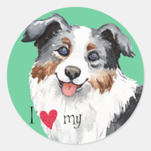 Sticker Rond J'aime mon berger mini-américain