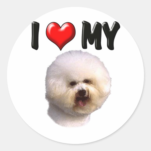 Sticker Rond J'Aime Mon Bichon Frise (Devant)