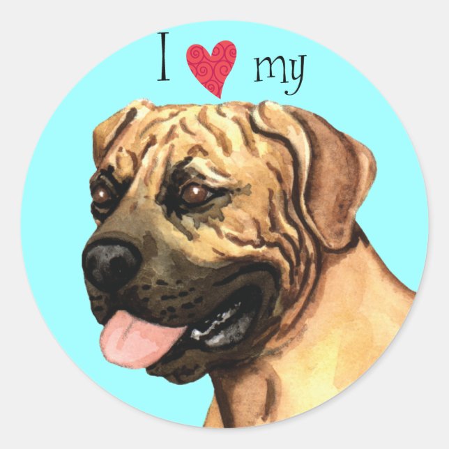 Sticker Rond J'aime mon boerboel (Devant)